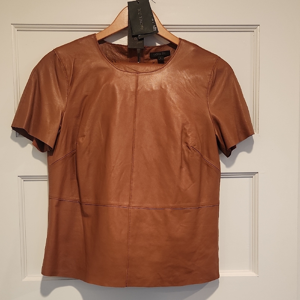 Rachel Zoe Cognac Leather Shirt And Pants Sz 8
